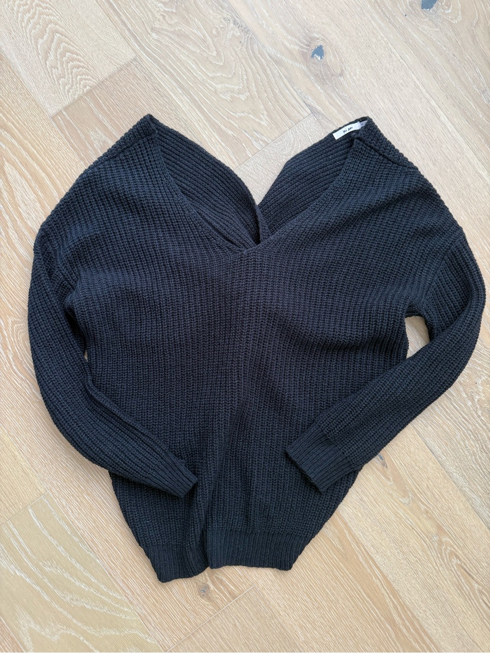 miami Black V-Neck Waffle Knit Sweater